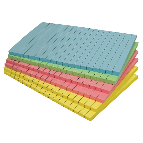 Better Office Products Lined Sticky Notes, 4in.x6in. 300 Shts 50/Pad, Self Stick Notes with Lines, Pastel Colors, 6PK 66462 - main